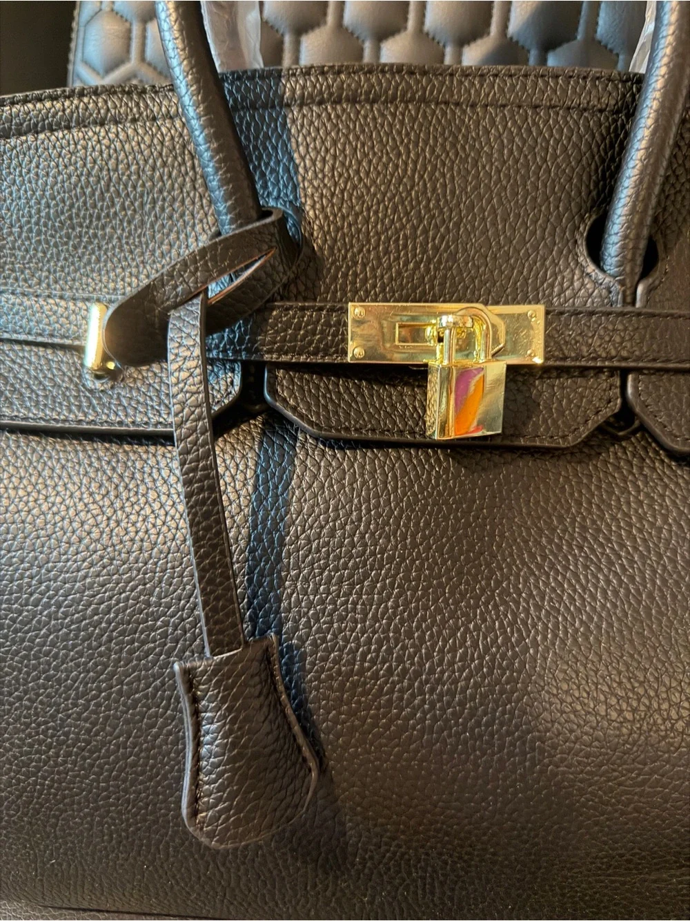 Classic Black Leather Satchel with Gold Hardware